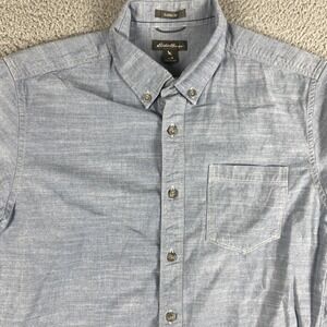 Eddie Bauer Shirt Mens Medium Chambray Short Sleeve Button Down Hiking Outdoor